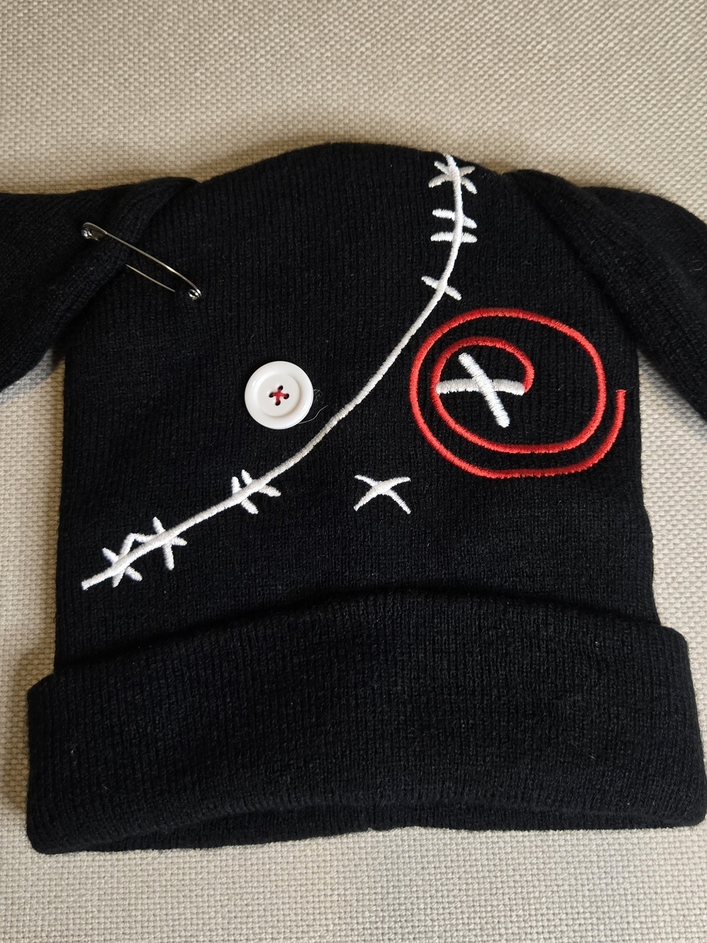 Stitched Black Bunny Figural Beanie Hot Topic Like New